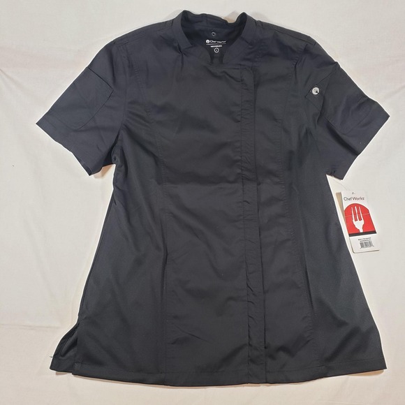 Chef Works Chef Coat Womens Large Short Sleeve Zip Up BCWSZ006 Kitchen Uniform - Picture 1 of 13